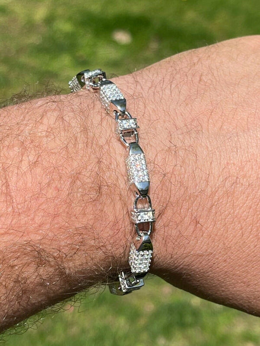 Mens Bullet Bracelet Solid 925 Sterling Silver Iced Flooded Out Hip Hop Diamond