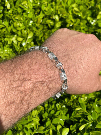 Mens Bullet Bracelet Solid 925 Sterling Silver Iced Flooded Out Hip Hop Diamond