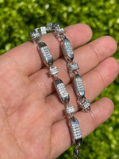 Mens Bullet Bracelet Solid 925 Sterling Silver Iced Flooded Out Hip Hop Diamond