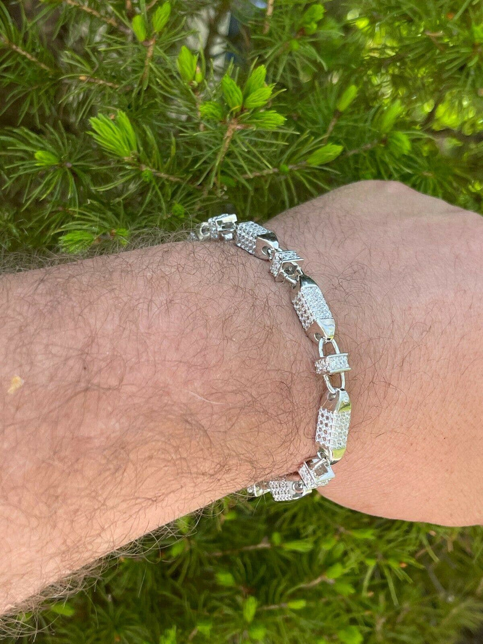 Mens Bullet Bracelet Solid 925 Sterling Silver Iced Flooded Out Hip Hop Diamond