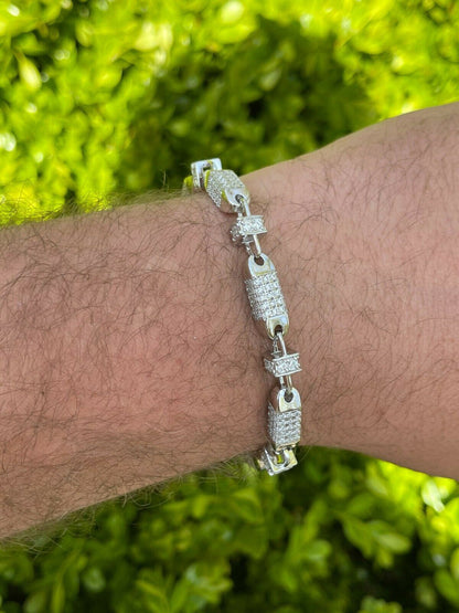 Mens Bullet Bracelet Solid 925 Sterling Silver Iced Flooded Out Hip Hop Diamond