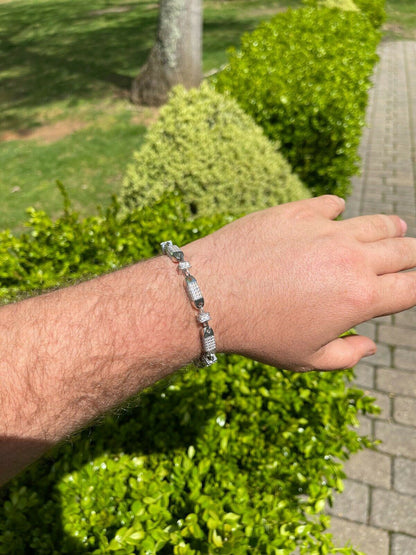 Mens Bullet Bracelet Solid 925 Sterling Silver Iced Flooded Out Hip Hop Diamond