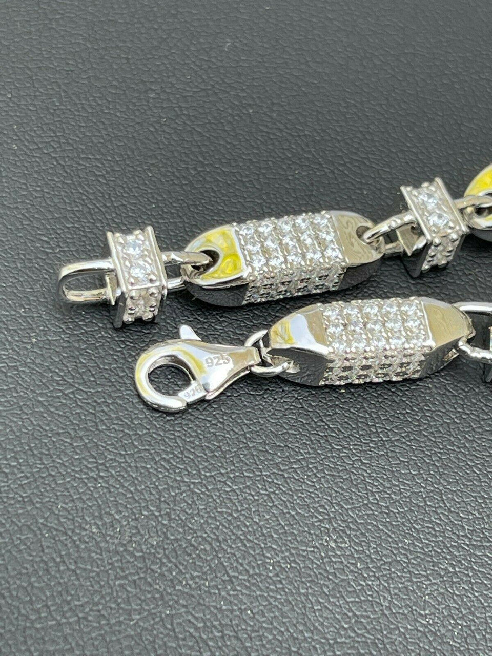 Mens Bullet Bracelet Solid 925 Sterling Silver Iced Flooded Out Hip Hop Diamond