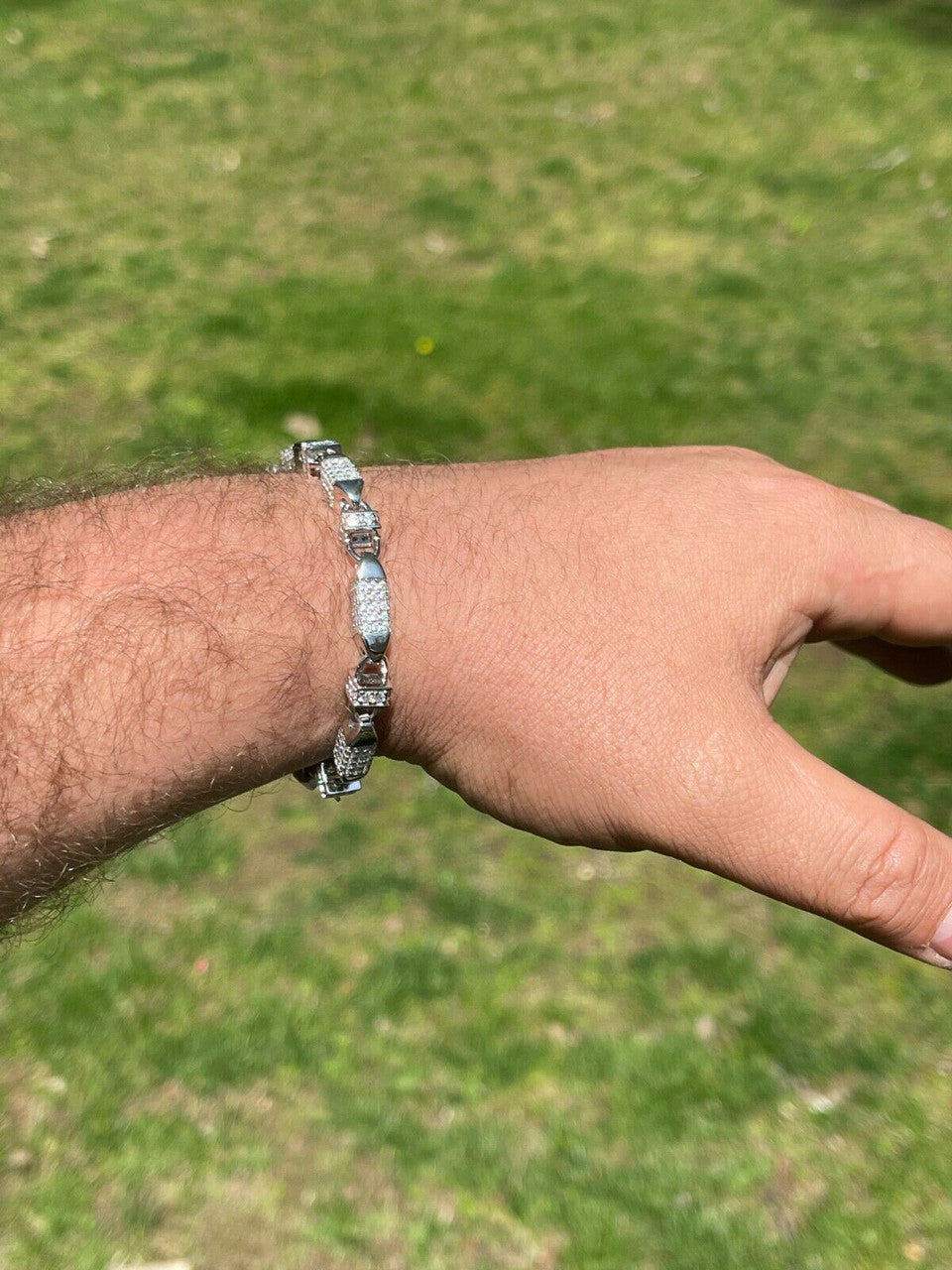 Mens Bullet Bracelet Solid 925 Sterling Silver Iced Flooded Out Hip Hop Diamond