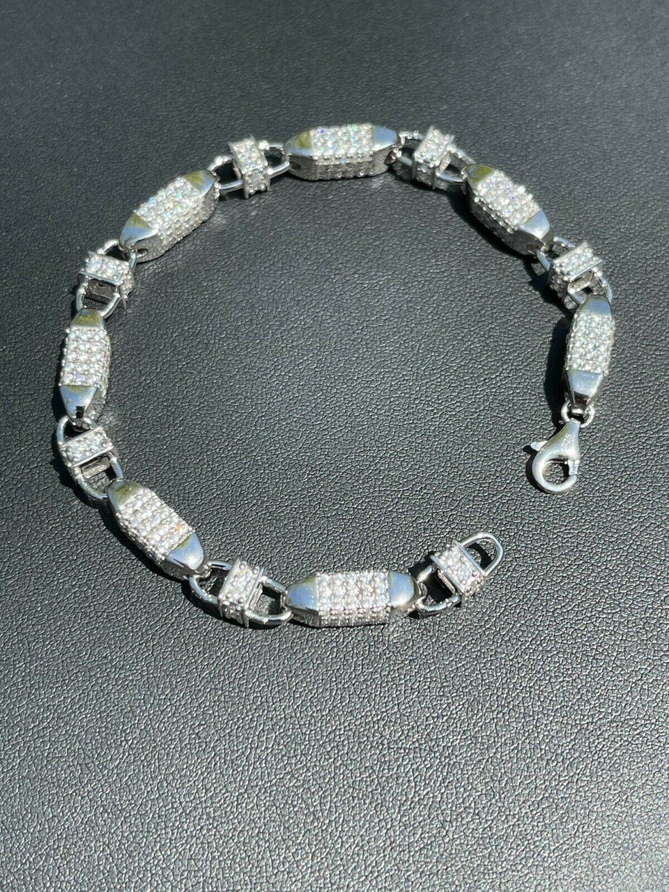 Mens Bullet Bracelet Solid 925 Sterling Silver Iced Flooded Out Hip Hop Diamond