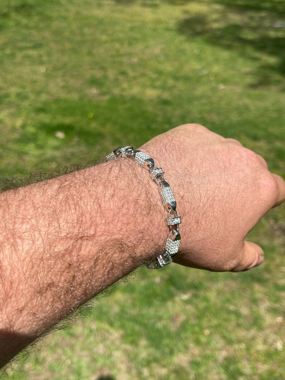 Mens Bullet Bracelet Solid 925 Sterling Silver Iced Flooded Out Hip Hop Diamond