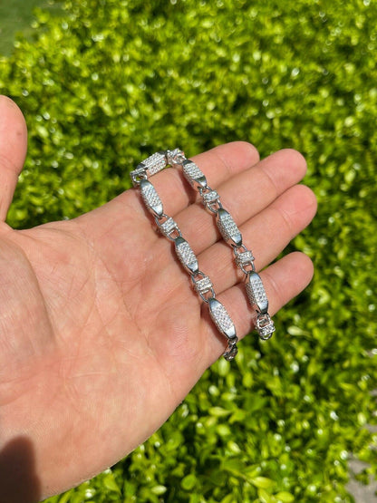 Mens Bullet Bracelet Solid 925 Sterling Silver Iced Flooded Out Hip Hop Diamond