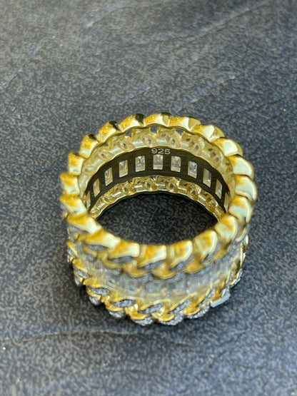 Mens Miami Cuban RING 14k Gold Vermeil 925 Silver Iced Baguette Diamond Hip Hop