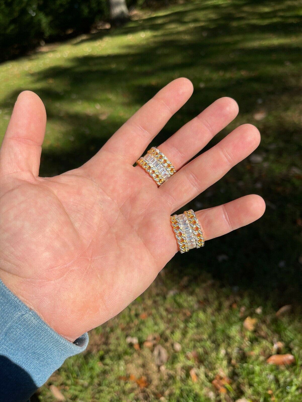 Mens Miami Cuban RING 14k Gold Vermeil 925 Silver Iced Baguette Diamond Hip Hop