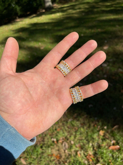 Mens Miami Cuban RING 14k Gold Vermeil 925 Silver Iced Baguette Diamond Hip Hop