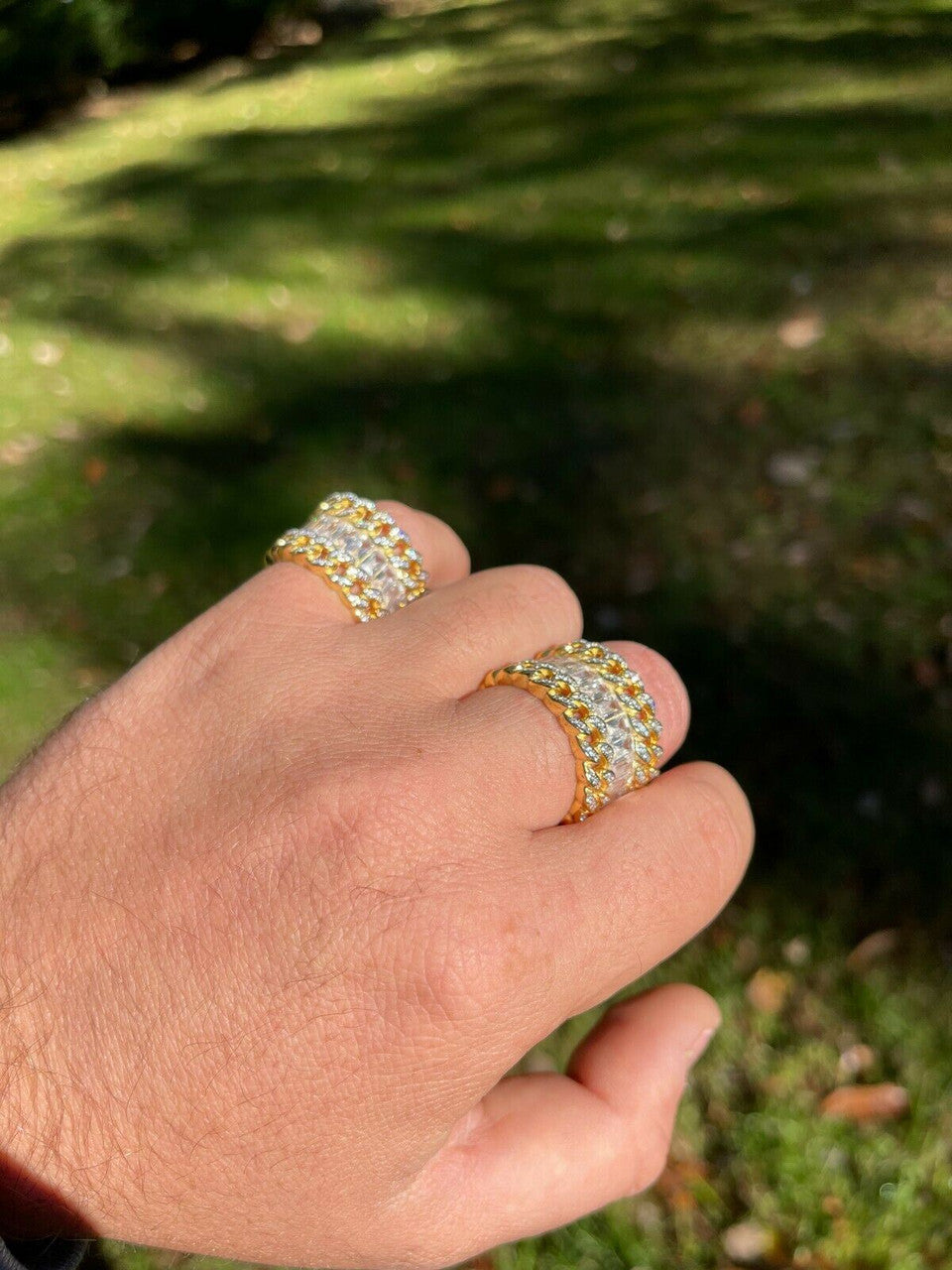 Mens Miami Cuban RING 14k Gold Vermeil 925 Silver Iced Baguette Diamond Hip Hop