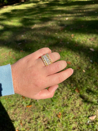 Mens Miami Cuban RING 14k Gold Vermeil 925 Silver Iced Baguette Diamond Hip Hop