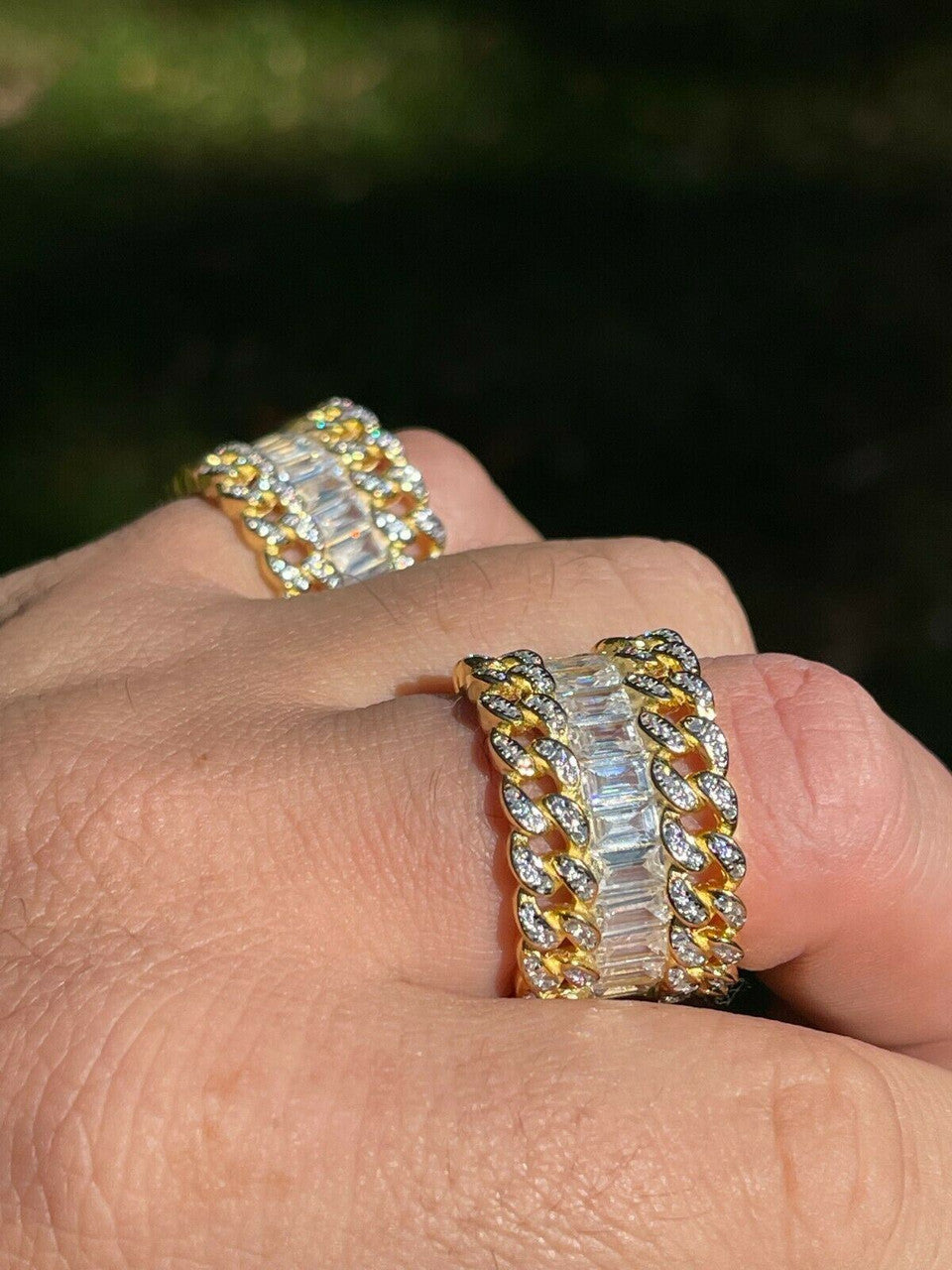 Mens Miami Cuban RING 14k Gold Vermeil 925 Silver Iced Baguette Diamond Hip Hop