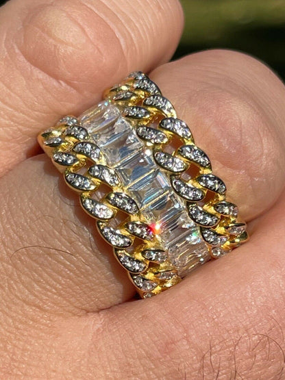 Mens Miami Cuban RING 14k Gold Vermeil 925 Silver Iced Baguette Diamond Hip Hop