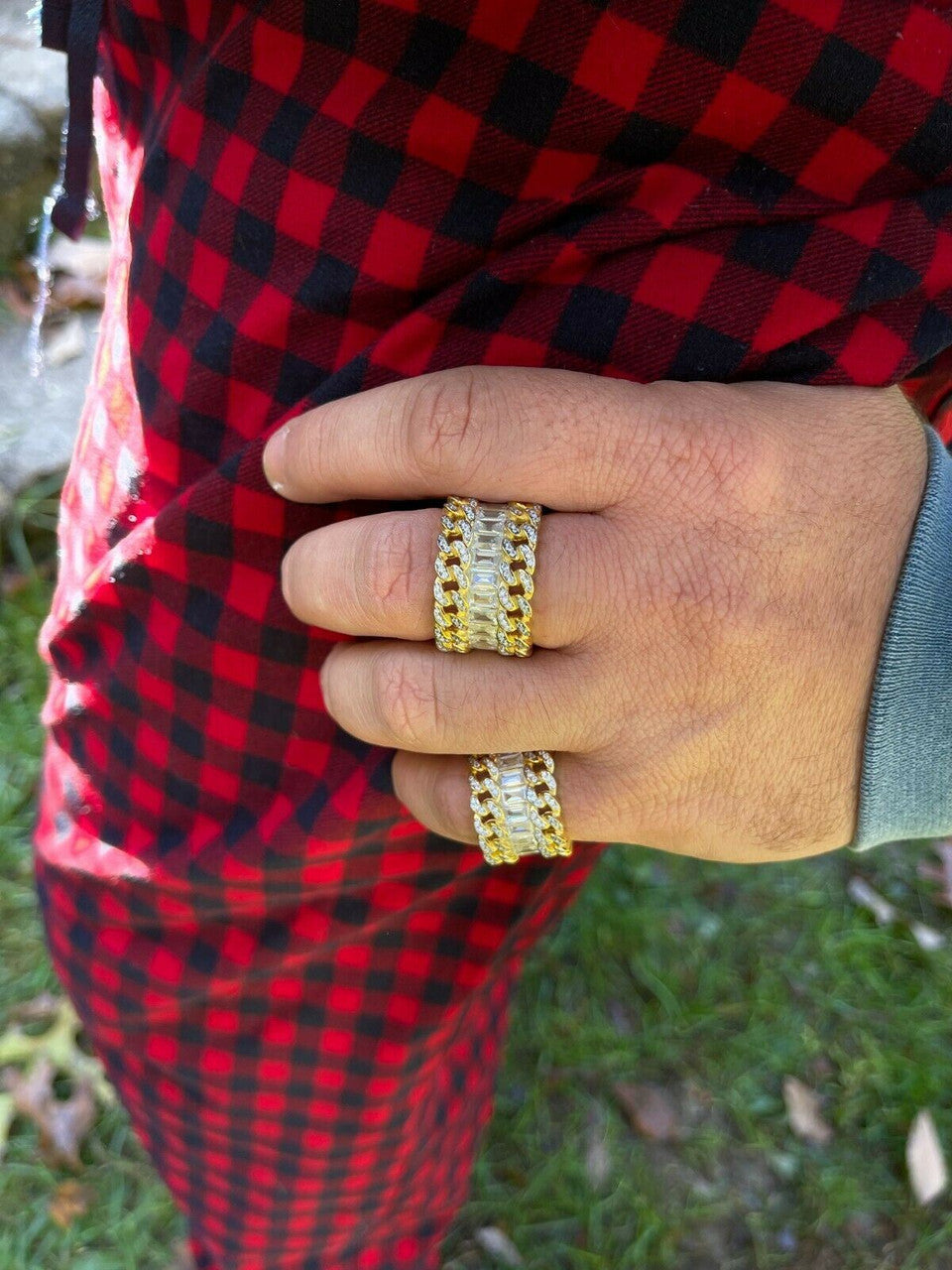 Mens Miami Cuban RING 14k Gold Vermeil 925 Silver Iced Baguette Diamond Hip Hop