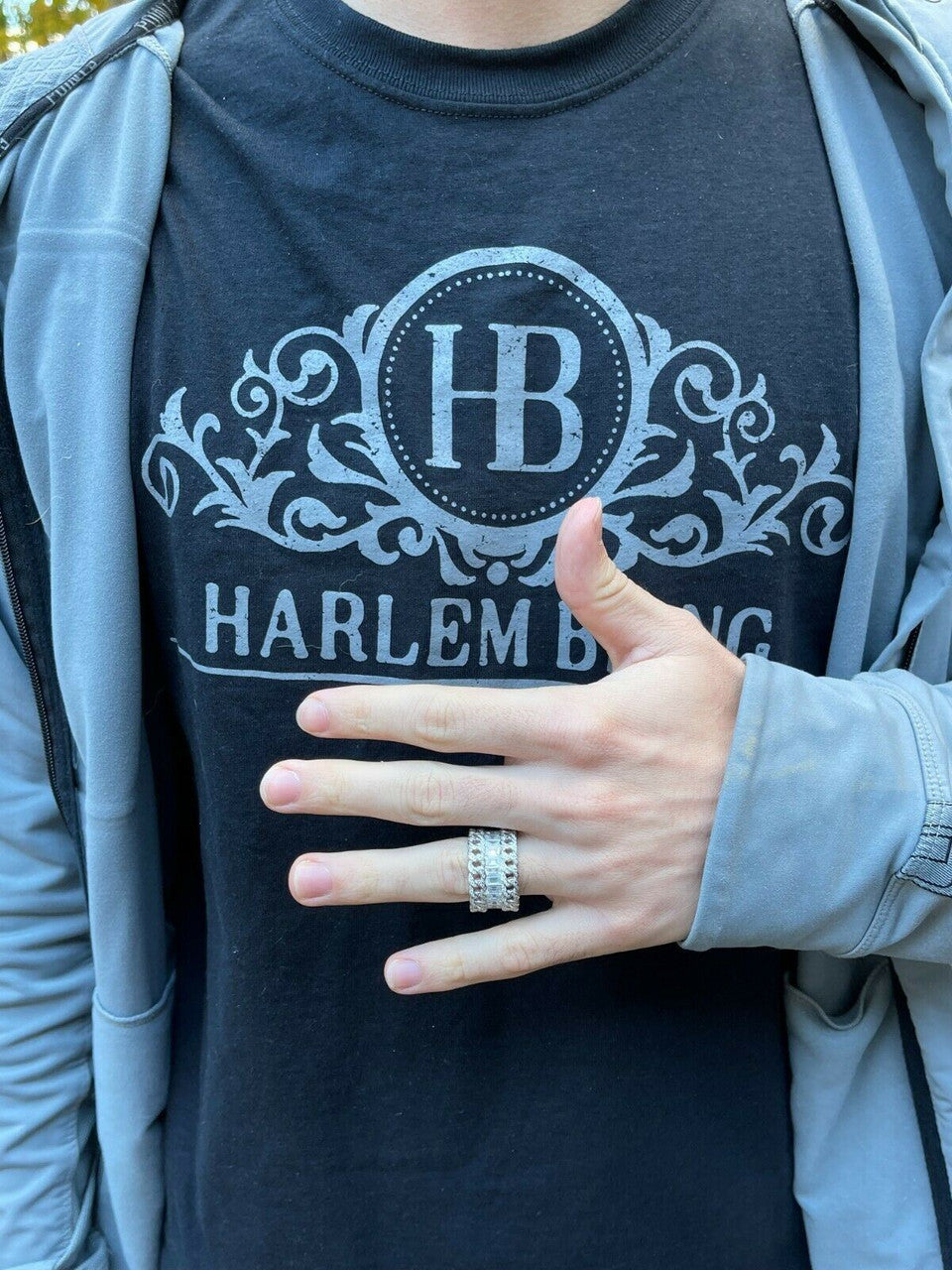 Mens Miami Cuban RING Real Solid 925 Silver Iced Baguette Diamond Hip Hop Band