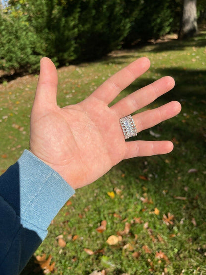 Mens Miami Cuban RING Real Solid 925 Silver Iced Baguette Diamond Hip Hop Band