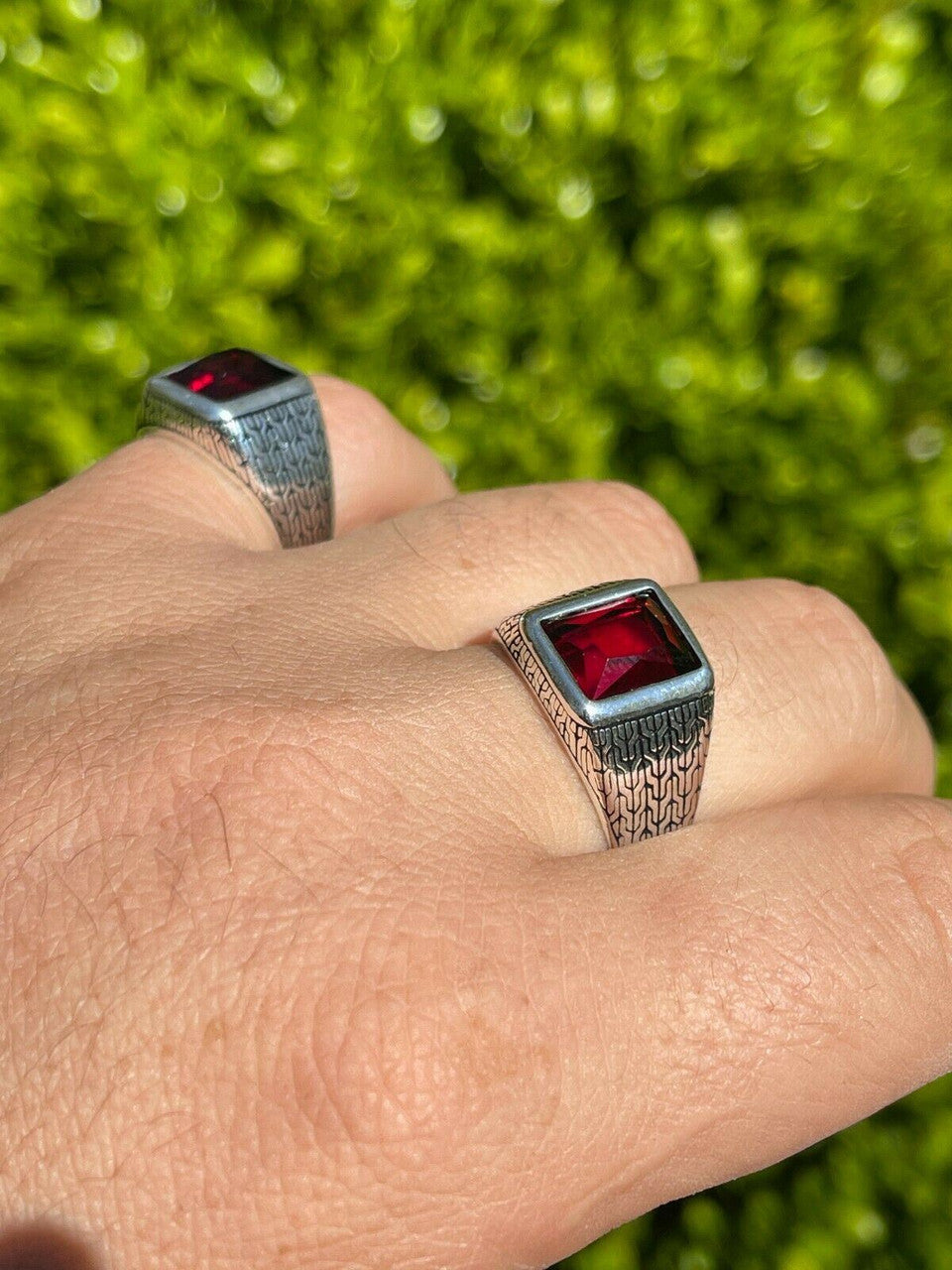 Mens Plain Real 925 Sterling Silver Ruby Red Stone Ring Size 7 8 9 10 11 12 13