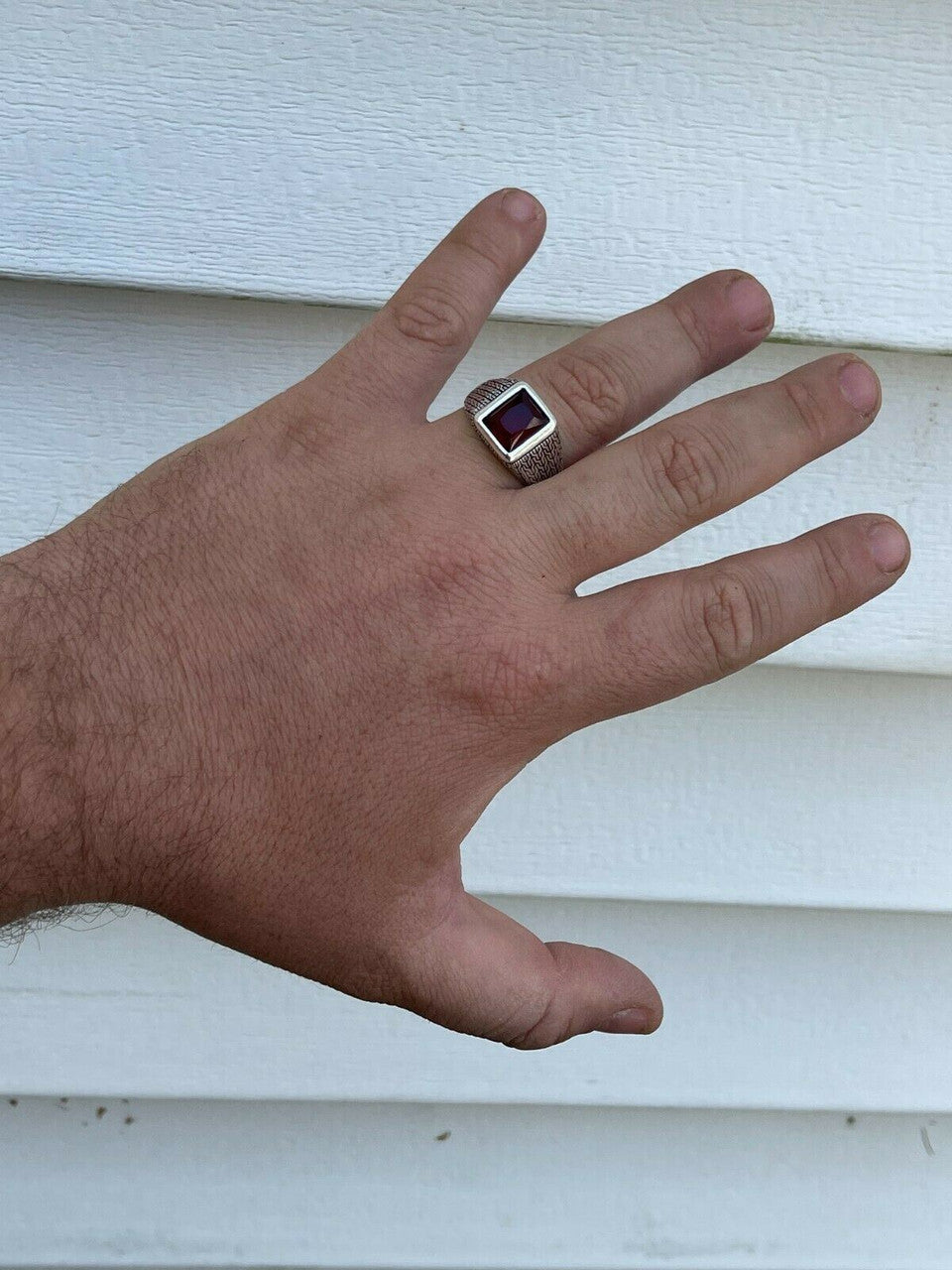 Mens Plain Real 925 Sterling Silver Ruby Red Stone Ring Size 7 8 9 10 11 12 13