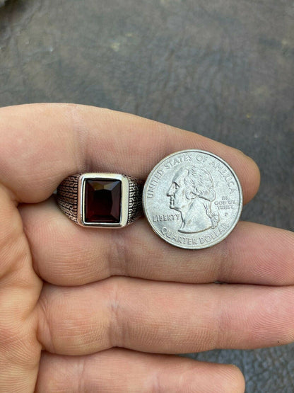 Mens Plain Real 925 Sterling Silver Ruby Red Stone Ring Size 7 8 9 10 11 12 13