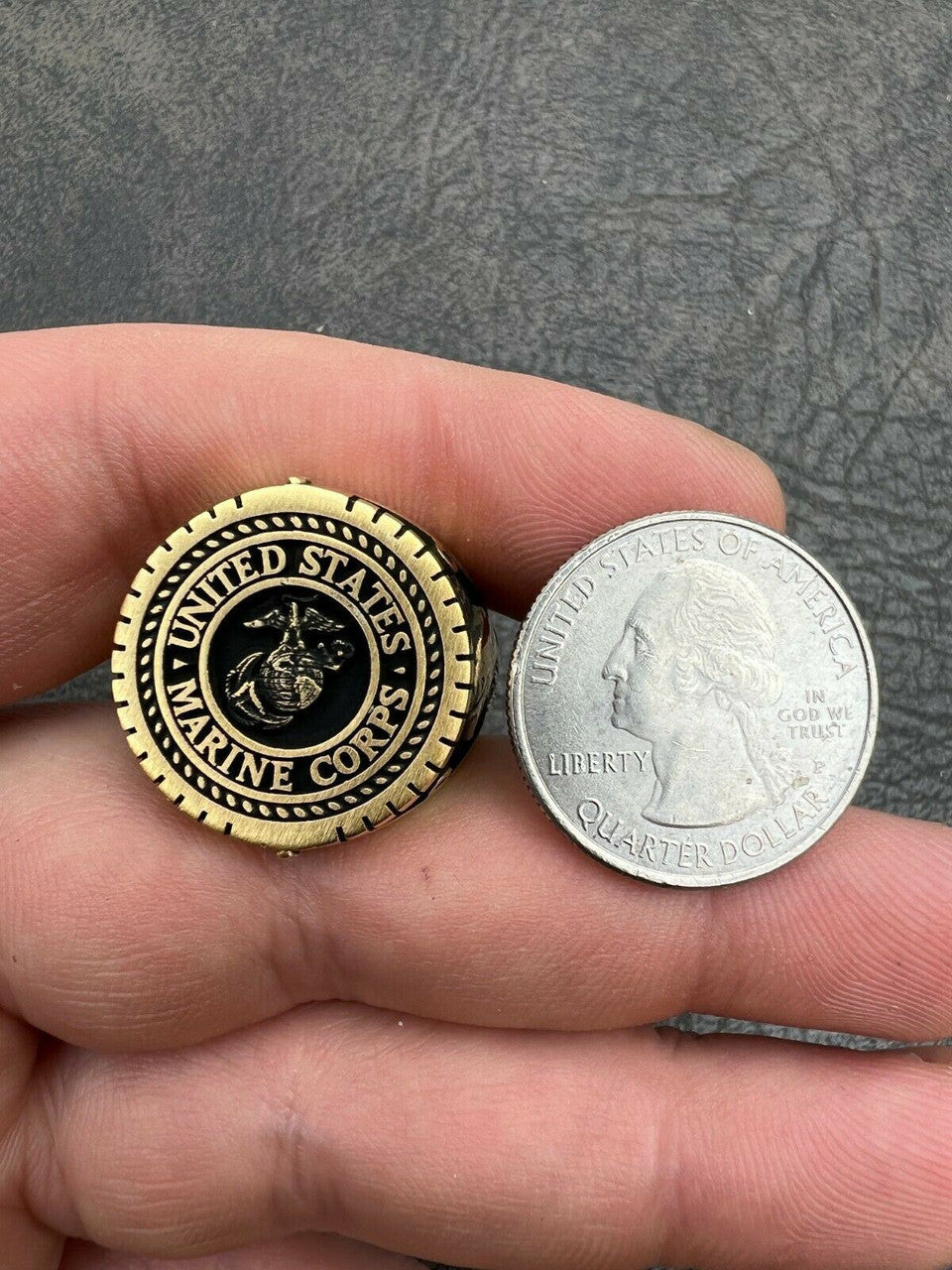 Mens Real 14k Gold Vermeil 925 Silver US Marine Corps Sempre Fi Ring Size 7-13