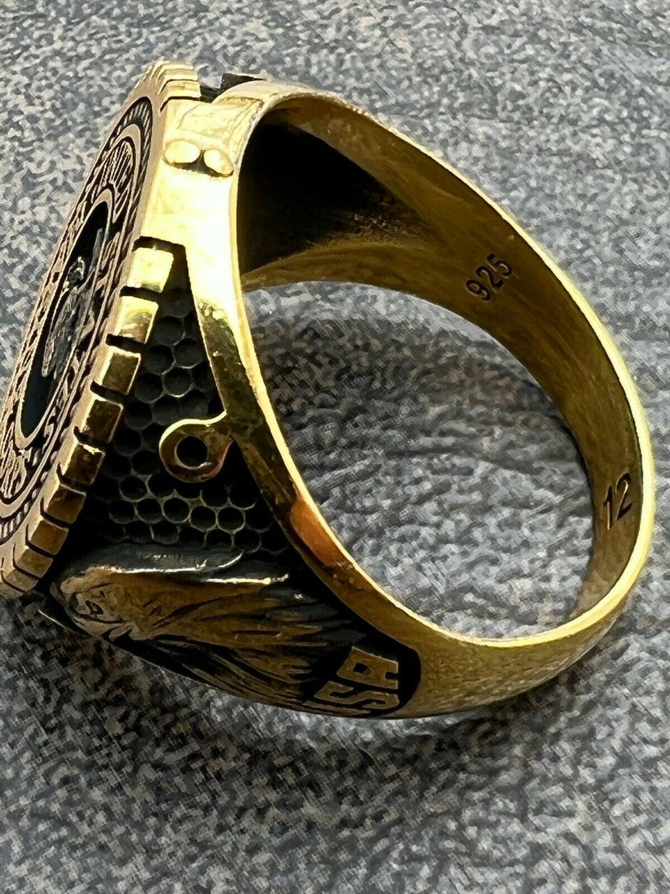 Mens Real 14k Gold Vermeil 925 Silver US Marine Corps Sempre Fi Ring Size 7-13