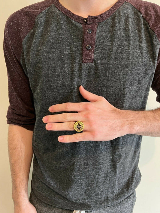 Mens Real 14k Gold Vermeil 925 Silver US Marine Corps Sempre Fi Ring Size 7-13