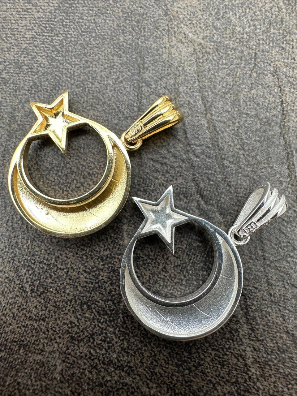Mens Real 925 Silver / 14k Gold Crescent Moon & Star Islam Muslim Arabic Pendant
