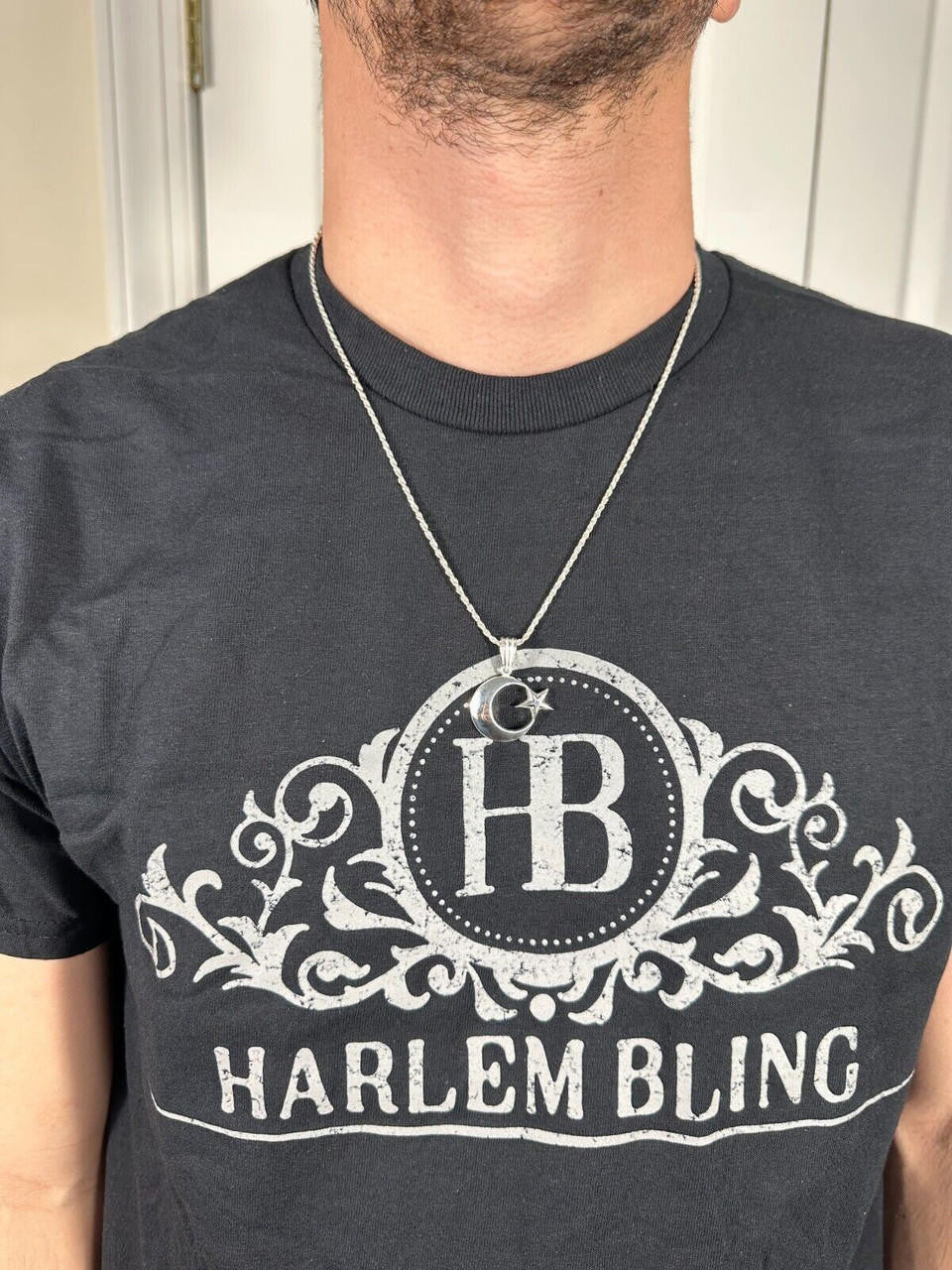 Mens Real 925 Silver / 14k Gold Crescent Moon & Star Islam Muslim Arabic Pendant