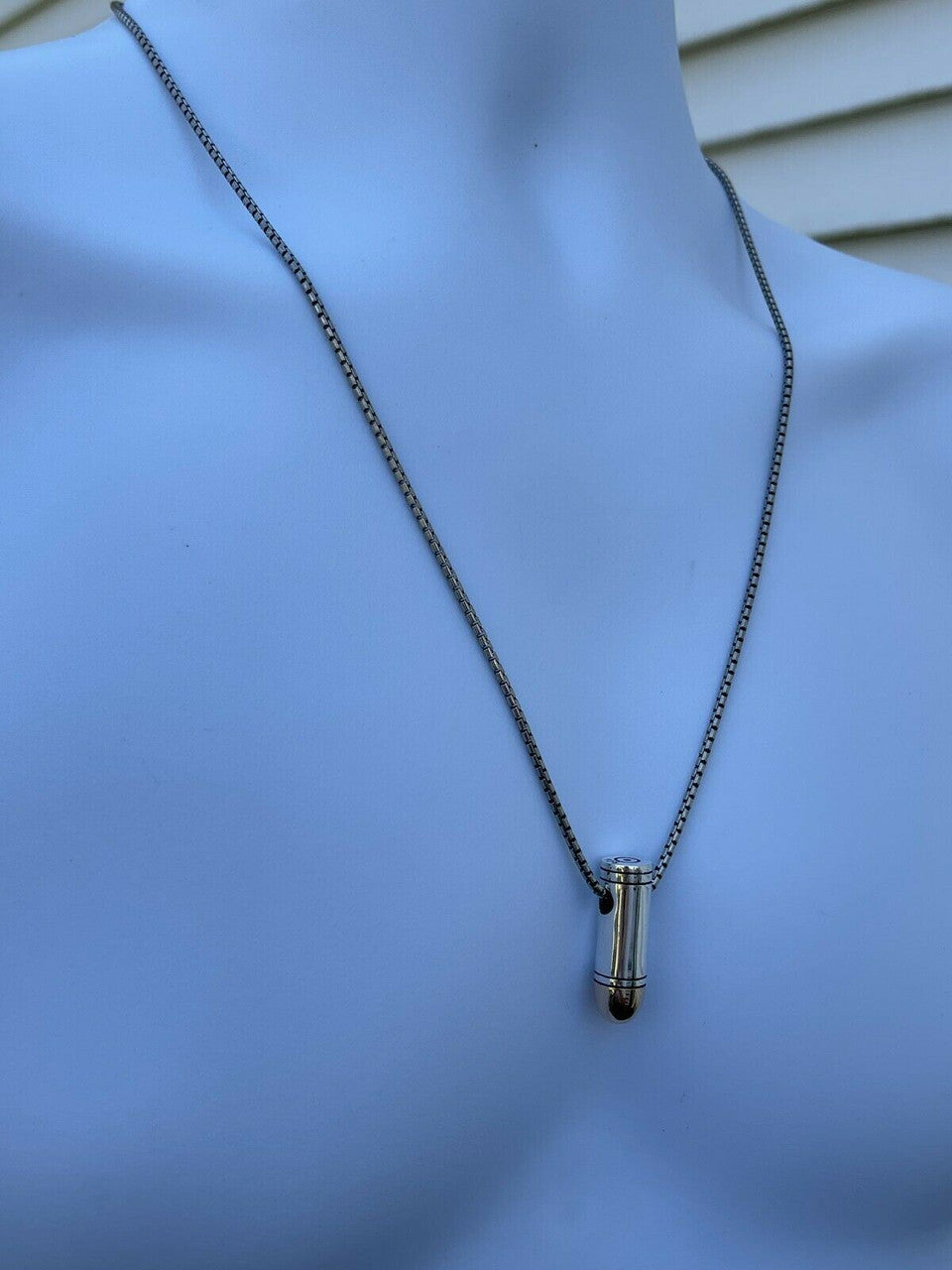 Mens Real 925 Sterling Silver and 14k Gold Bullet Pendant Necklace Chain 9mm Gun