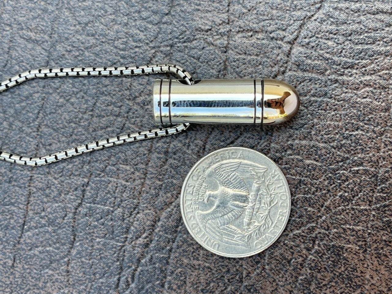 Mens Real 925 Sterling Silver and 14k Gold Bullet Pendant Necklace Chain 9mm Gun