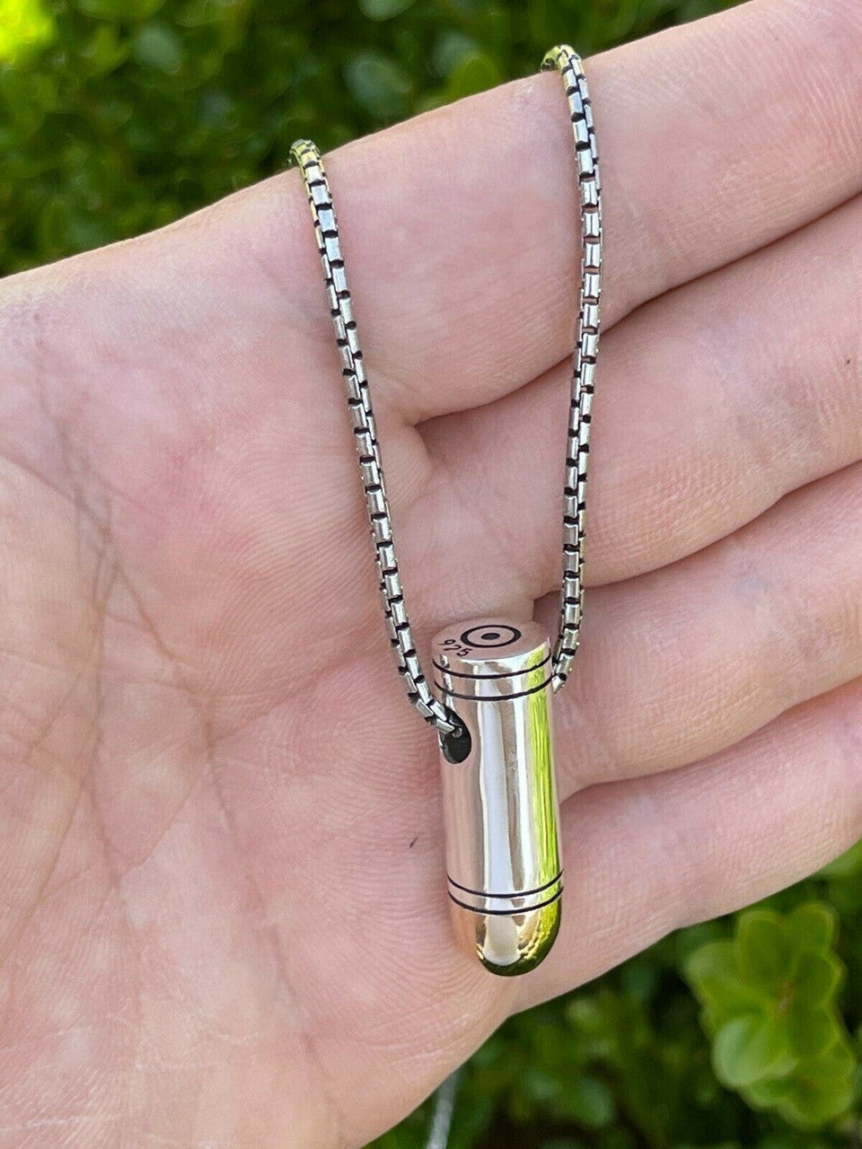 Mens Real 925 Sterling Silver and 14k Gold Bullet Pendant Necklace Chain 9mm Gun