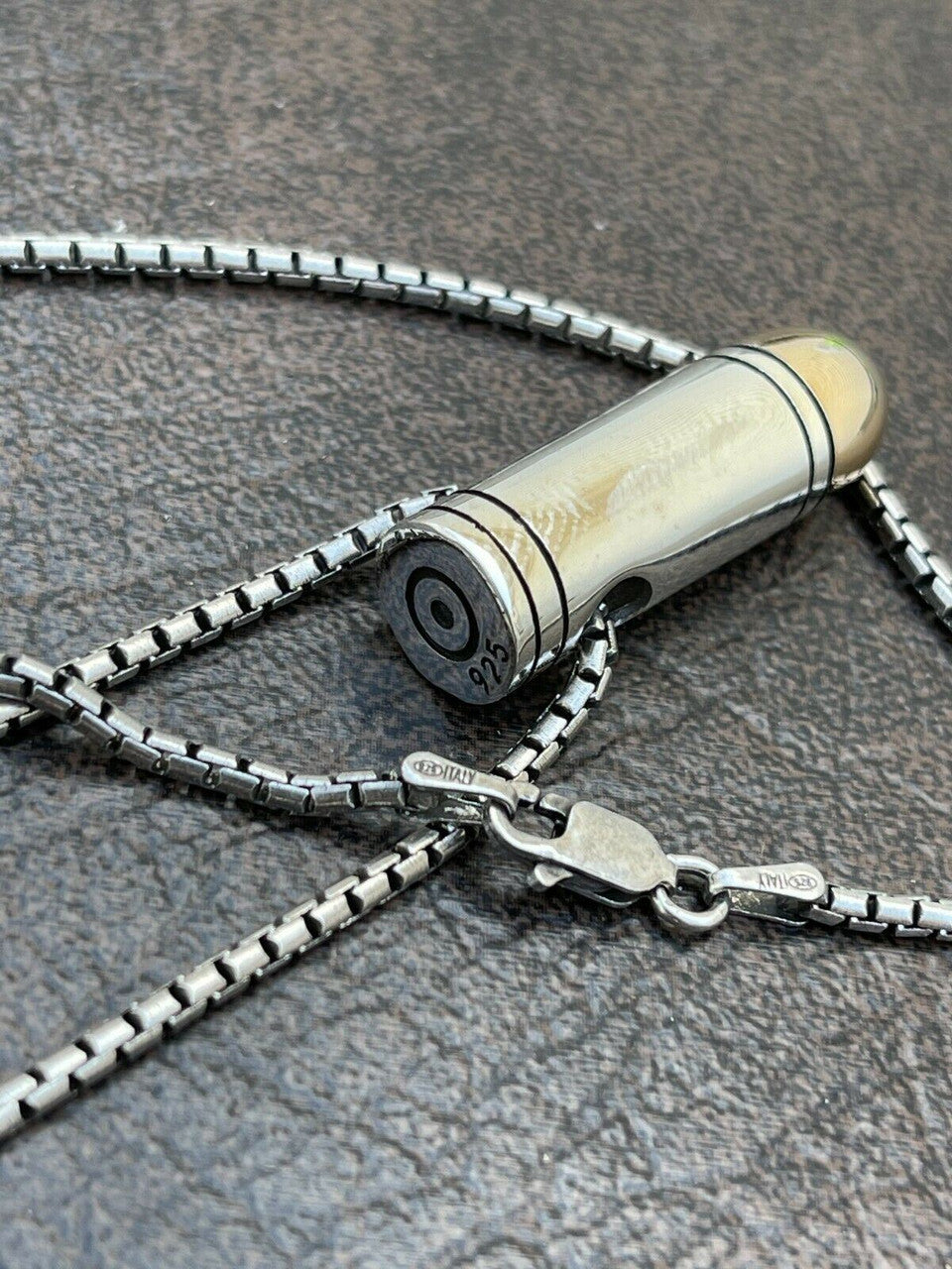 Mens Real 925 Sterling Silver and 14k Gold Bullet Pendant Necklace Chain 9mm Gun