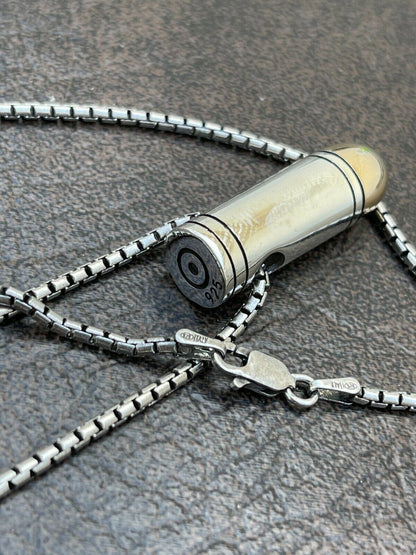 Mens Real 925 Sterling Silver and 14k Gold Bullet Pendant Necklace Chain 9mm Gun