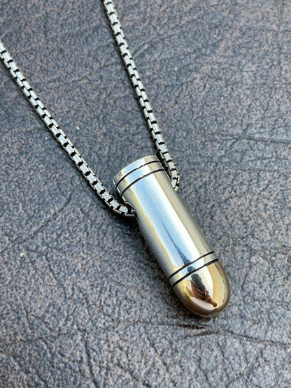 Mens Real 925 Sterling Silver and 14k Gold Bullet Pendant Necklace Chain 9mm Gun