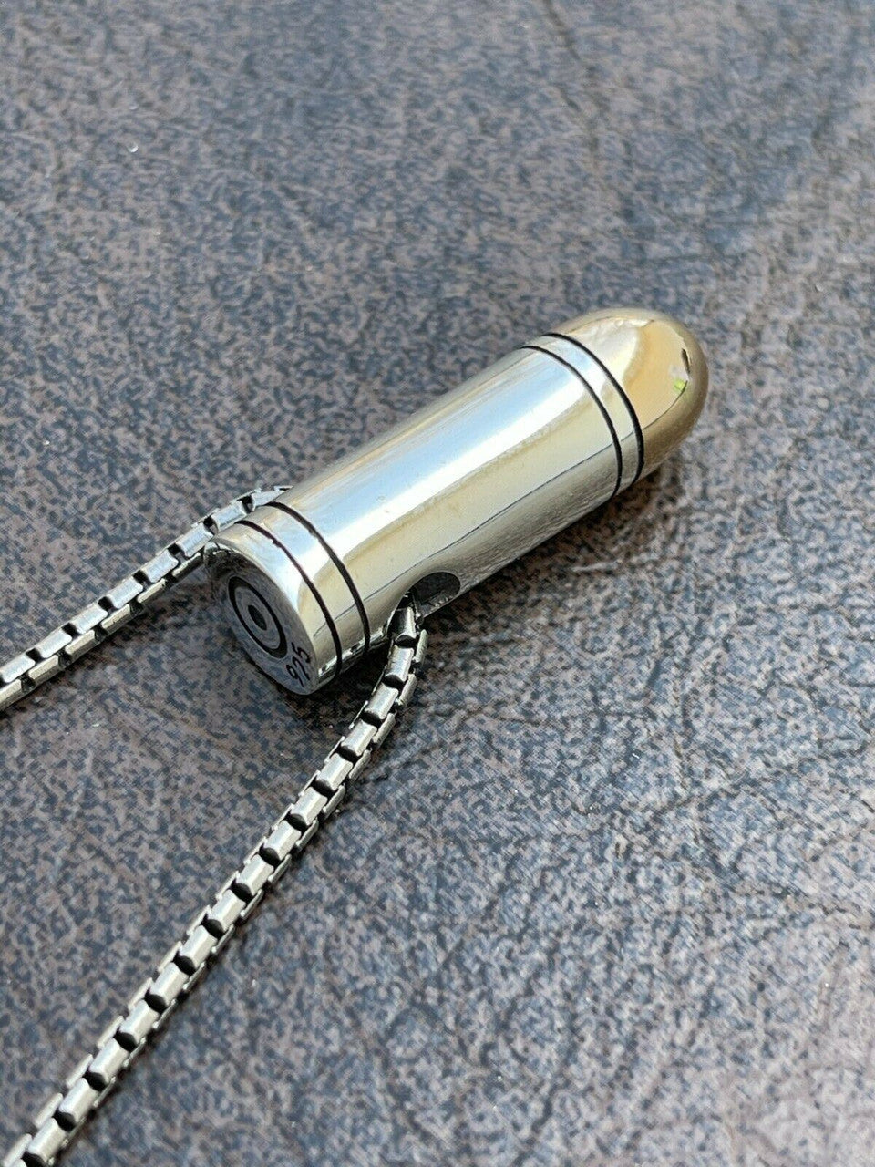 Mens Real 925 Sterling Silver and 14k Gold Bullet Pendant Necklace Chain 9mm Gun