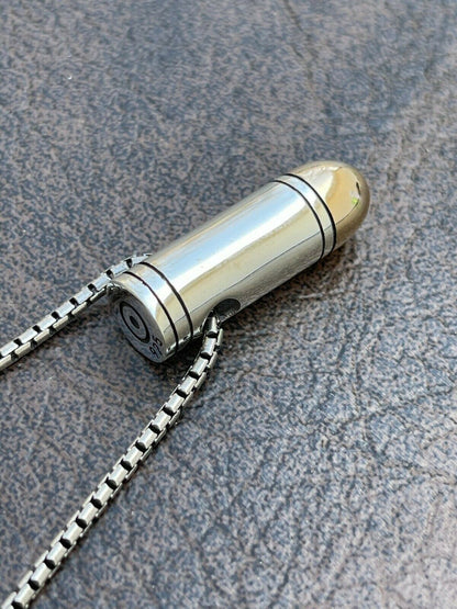 Mens Real 925 Sterling Silver and 14k Gold Bullet Pendant Necklace Chain 9mm Gun