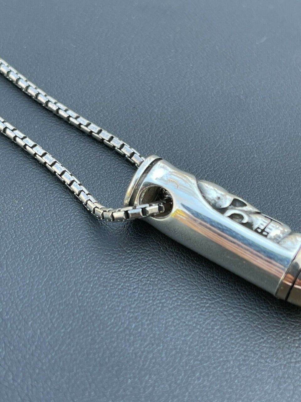 Mens Real 925 Sterling Silver and 14k Gold Bullet W Skull Pendant Necklace Chain