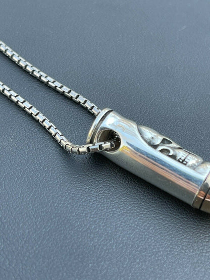 Mens Real 925 Sterling Silver and 14k Gold Bullet W Skull Pendant Necklace Chain