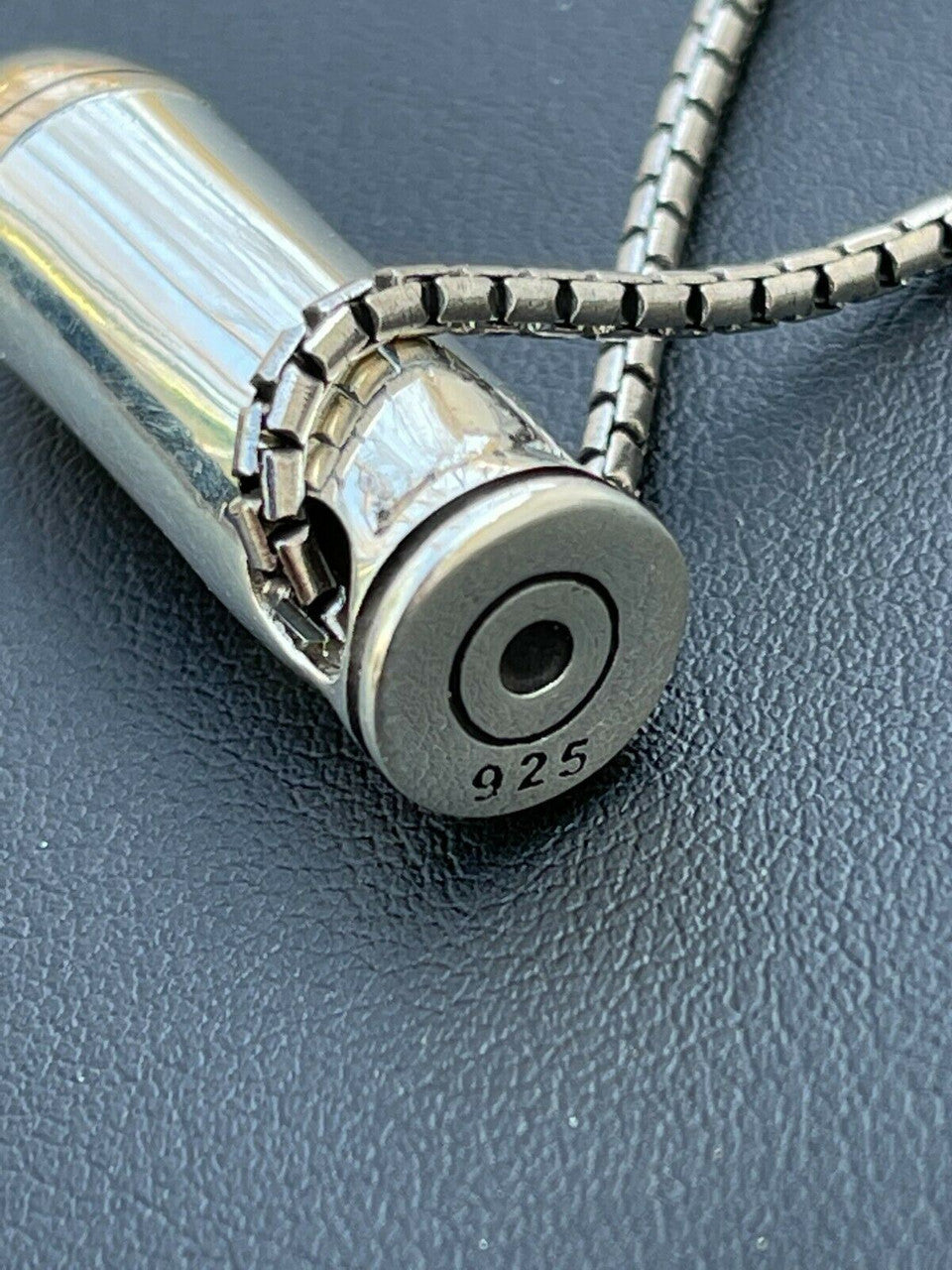 Mens Real 925 Sterling Silver and 14k Gold Bullet W Skull Pendant Necklace Chain