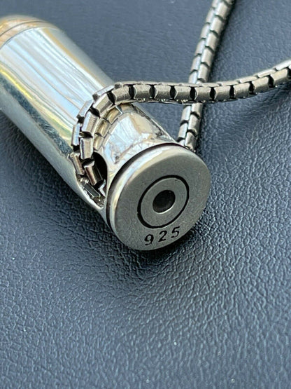 Mens Real 925 Sterling Silver and 14k Gold Bullet W Skull Pendant Necklace Chain