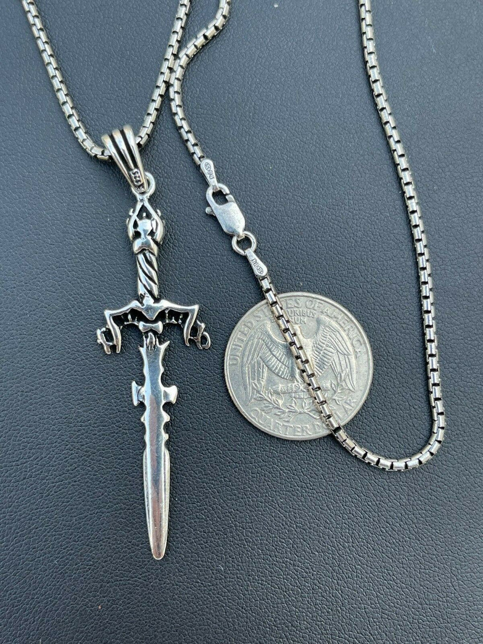 Mens Real 925 Sterling Silver Viking Sword Pendant Necklace Chain