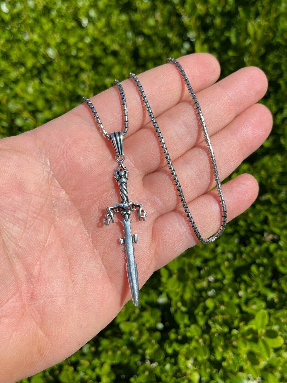 Mens Real 925 Sterling Silver Viking Sword Pendant Necklace Chain