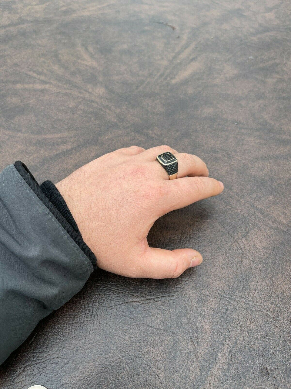 Mens Real Solid 925 Sterling Silver 14k Gold Oxidized Ring Black Diamond Iced