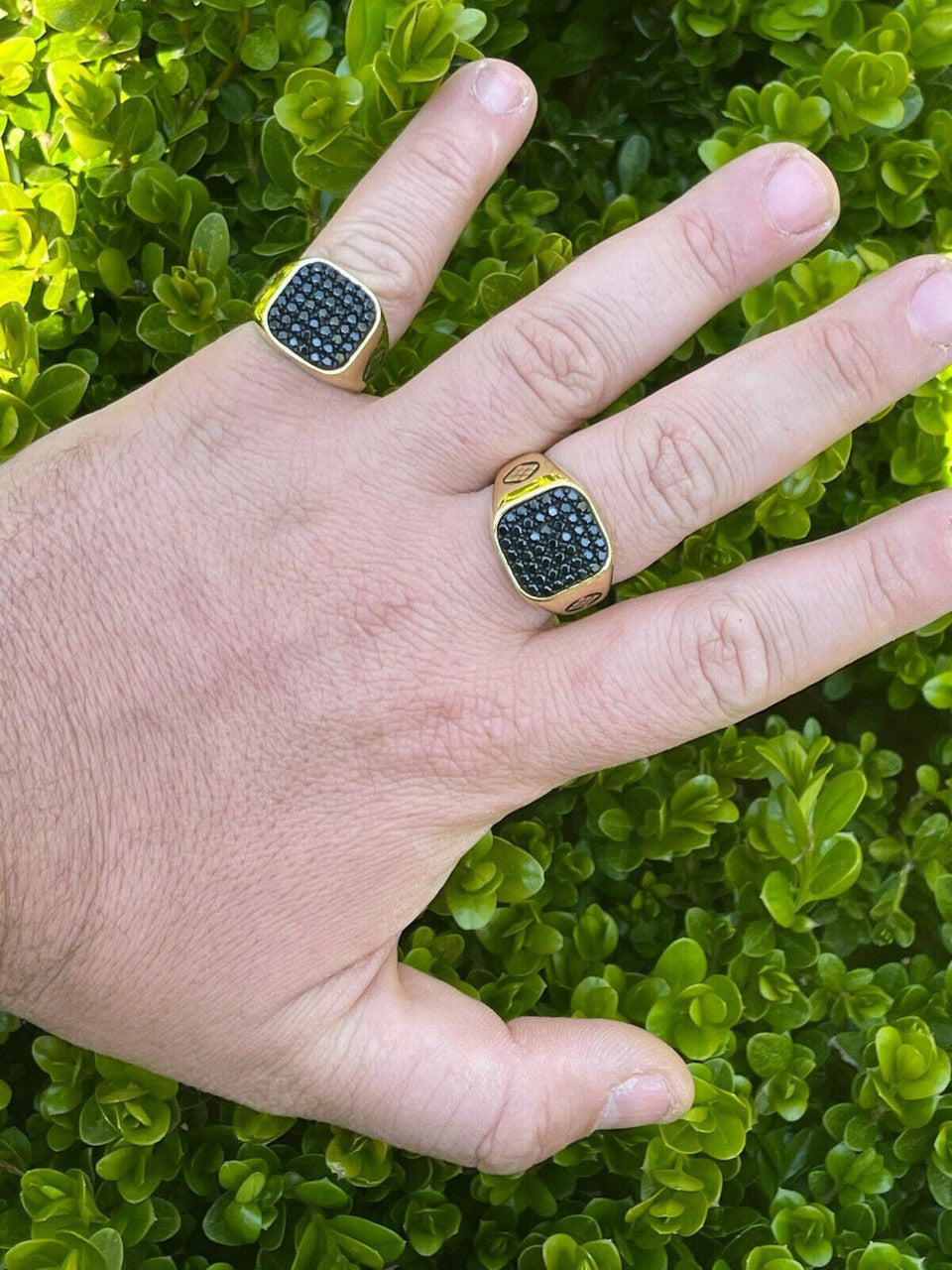 Mens Real Solid 925 Sterling Silver and 14k Gold Ring Iced Black Diamond Size 7-13