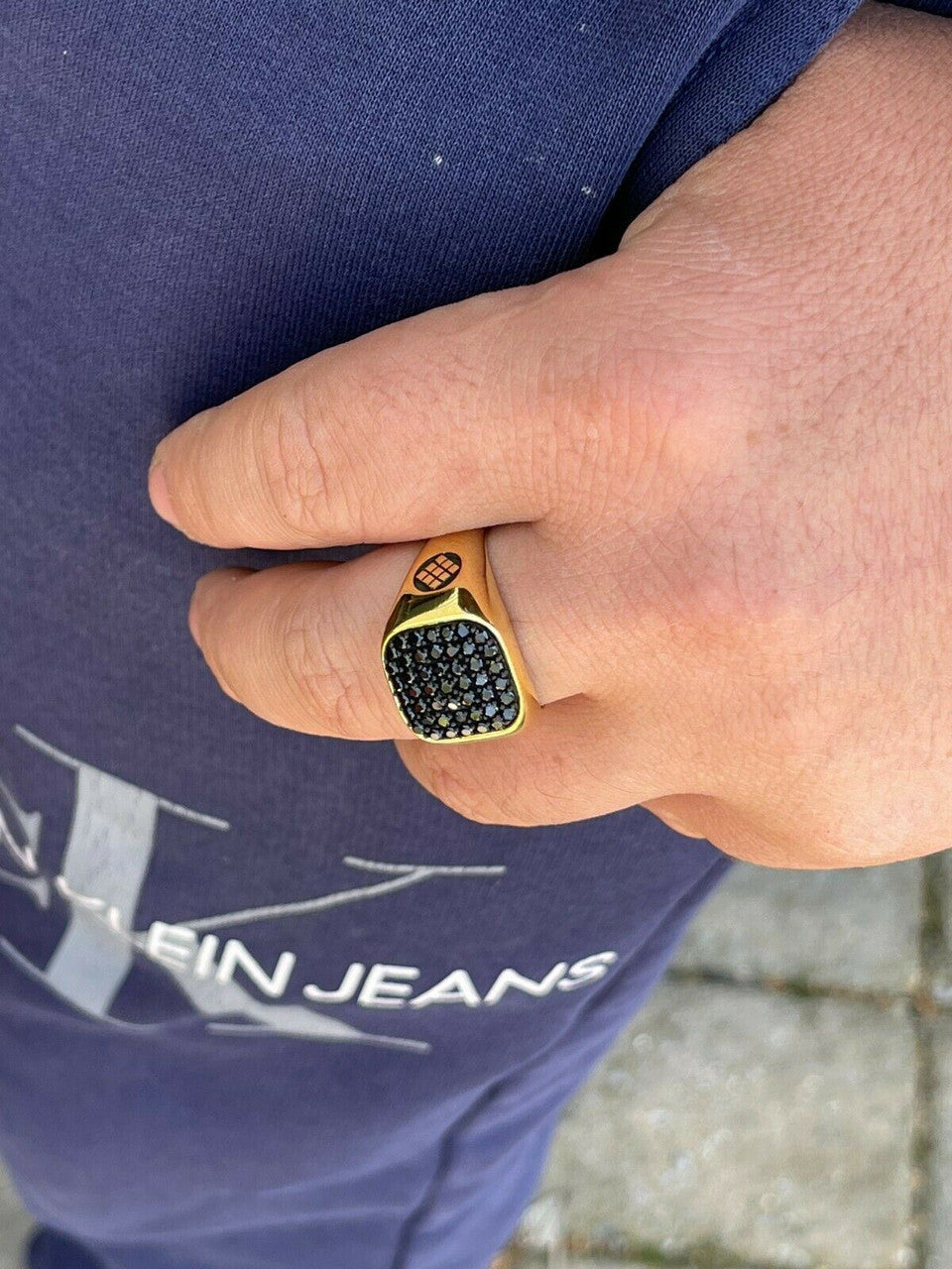 Mens Real Solid 925 Sterling Silver and 14k Gold Ring Iced Black Diamond Size 7-13