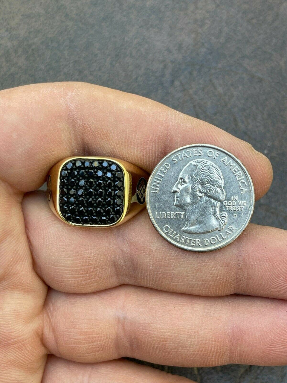 Mens Real Solid 925 Sterling Silver and 14k Gold Ring Iced Black Diamond Size 7-13