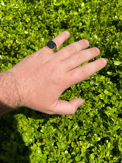 Mens Real Solid 925 Sterling Silver and 14k Gold Ring Iced Black Diamond Size 7-13