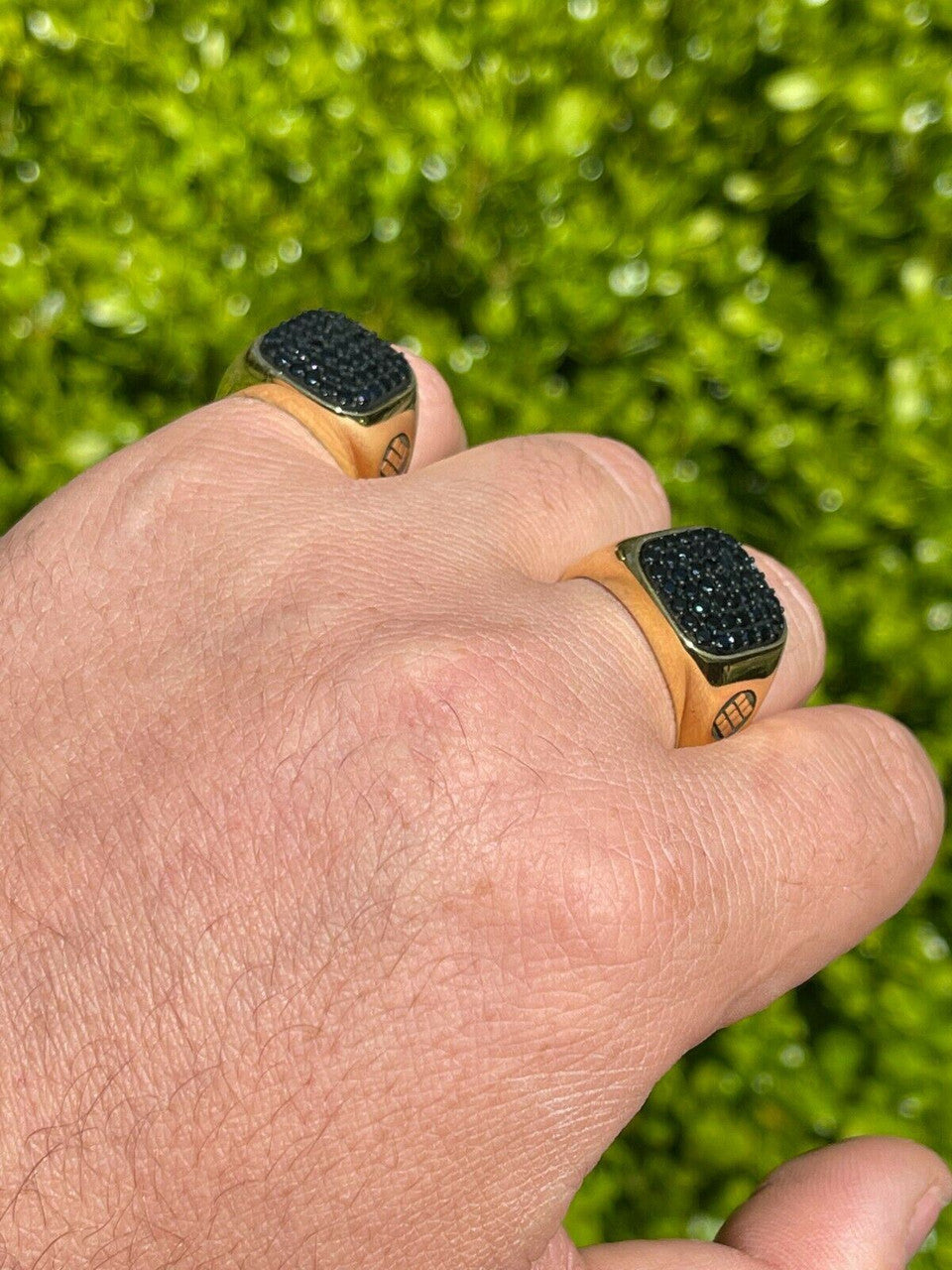 Mens Real Solid 925 Sterling Silver and 14k Gold Ring Iced Black Diamond Size 7-13