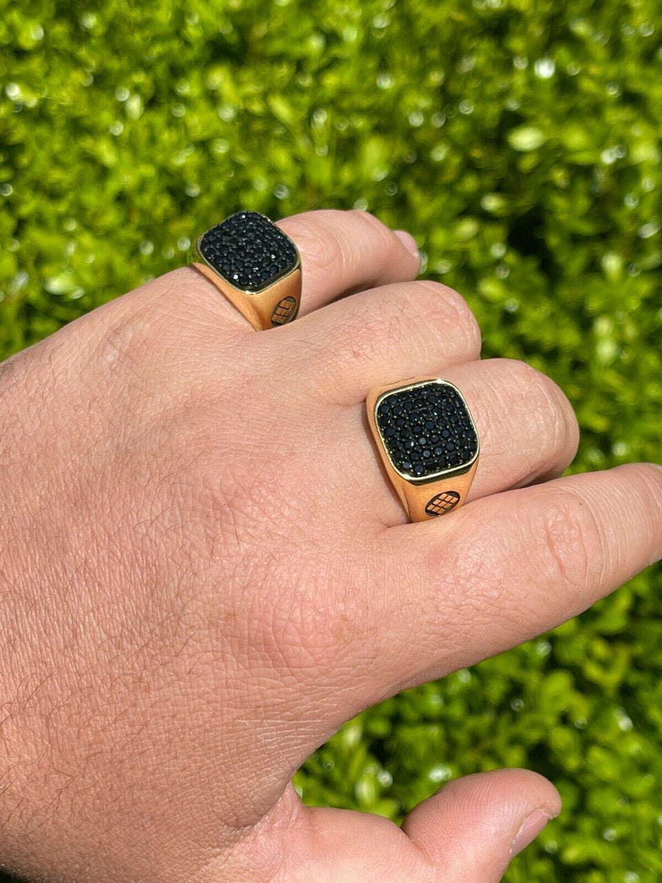 Mens Real Solid 925 Sterling Silver and 14k Gold Ring Iced Black Diamond Size 7-13